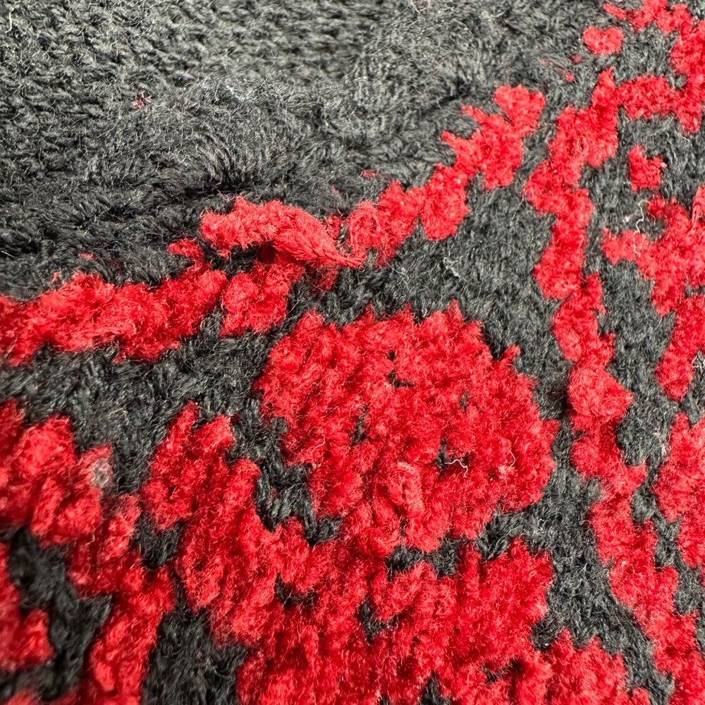 Vintage Vest 1990s Chenille Knit Black Red Button Up Scalloped Edges Small Korea - Picture 7 of 9